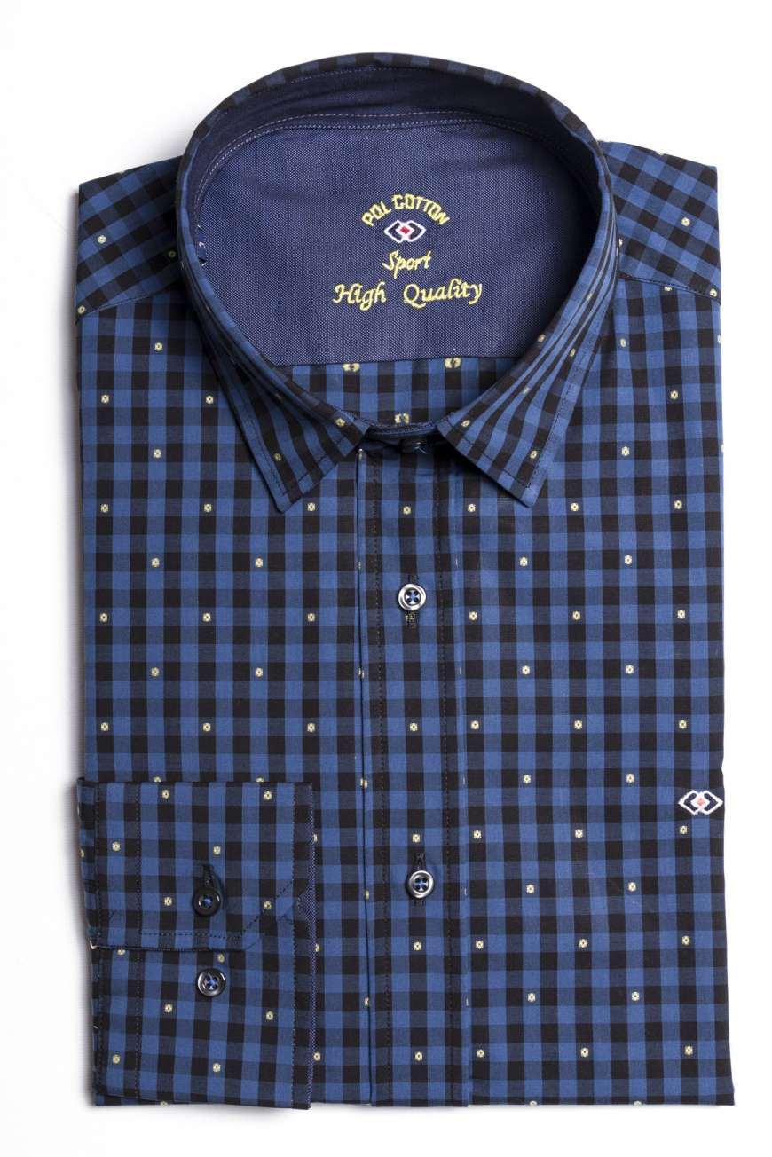 CAMISA POPELIN BORDADO EN CUADRO VICHY NEGRO/INDIGO Y PUNTO AMARILLO CAMISA POPELIN BORDADO EN CUADRO VICHY NEGRO/INDIGO Y PUNTO AMARILLO