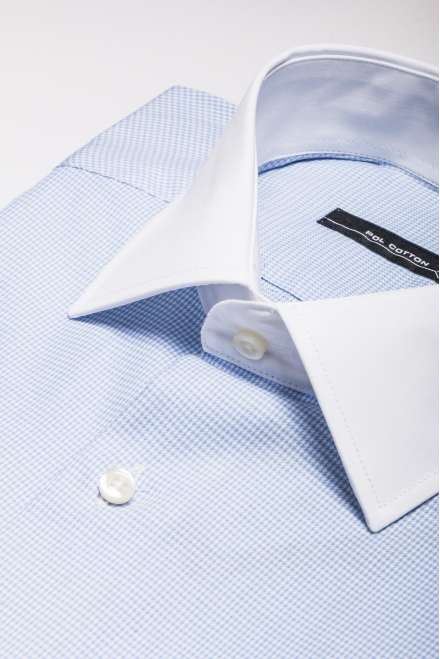 Camisa vestir cuello y puño blanco azul microcuadro