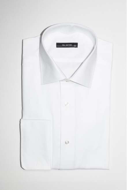 Camisa vestir cuello clásico puño doble blanco microdibujo