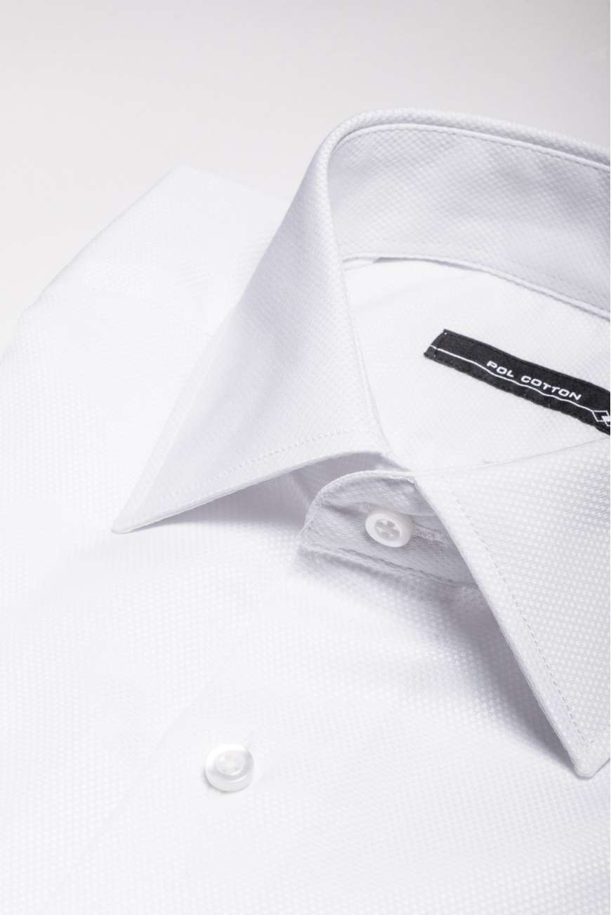 Camisa vestir cuello clásico puño doble blanco microdibujo