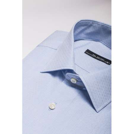 Camisa vestir cuello clásico puño doble azul claro micropunto