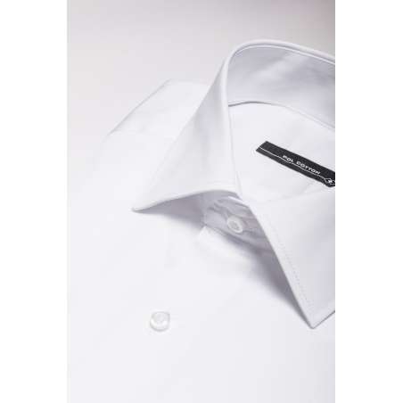 Camisa vestir cuello clásico puño doble blanco satén