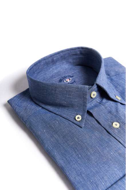 COTTON LINEN BLUE BUTTON WHITE